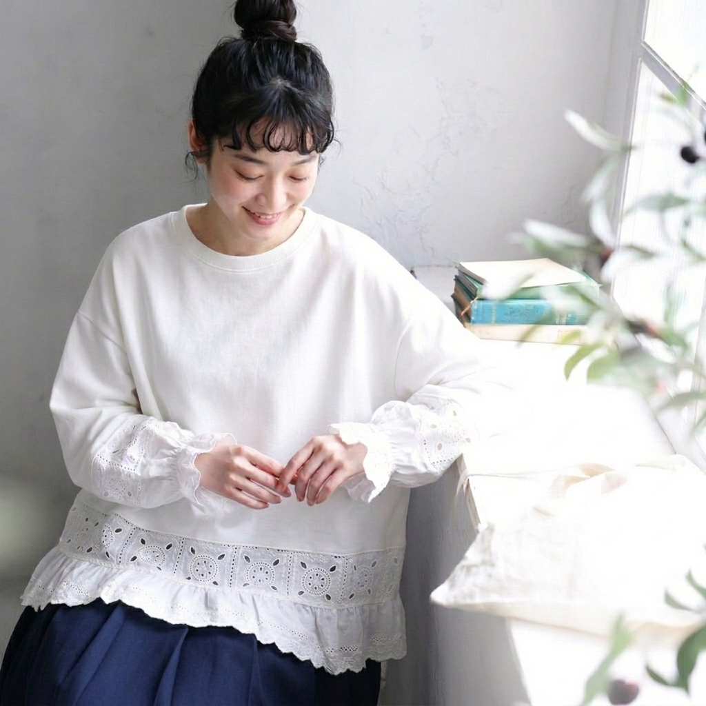 いつもの一枚に、透けるひと工夫。甘すぎない、デザイントップス M ホワイト