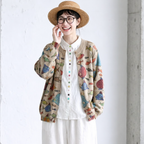 L-5XL さりげない小魚柄のカーディガン L ベージュ