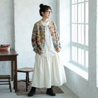 L-5XL さりげない小魚柄のカーディガン L ベージュ