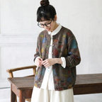 L-5XL さりげない小魚柄のカーディガン L ベージュ