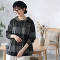 XL-4XL  チェック柄 長袖 フード付き カジュアル Tシャツ XL ブラック