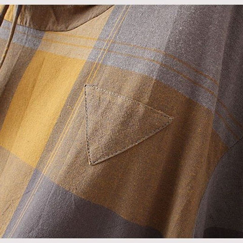 XL-4XL  チェック柄 長袖 フード付き カジュアル Tシャツ XL ブラック