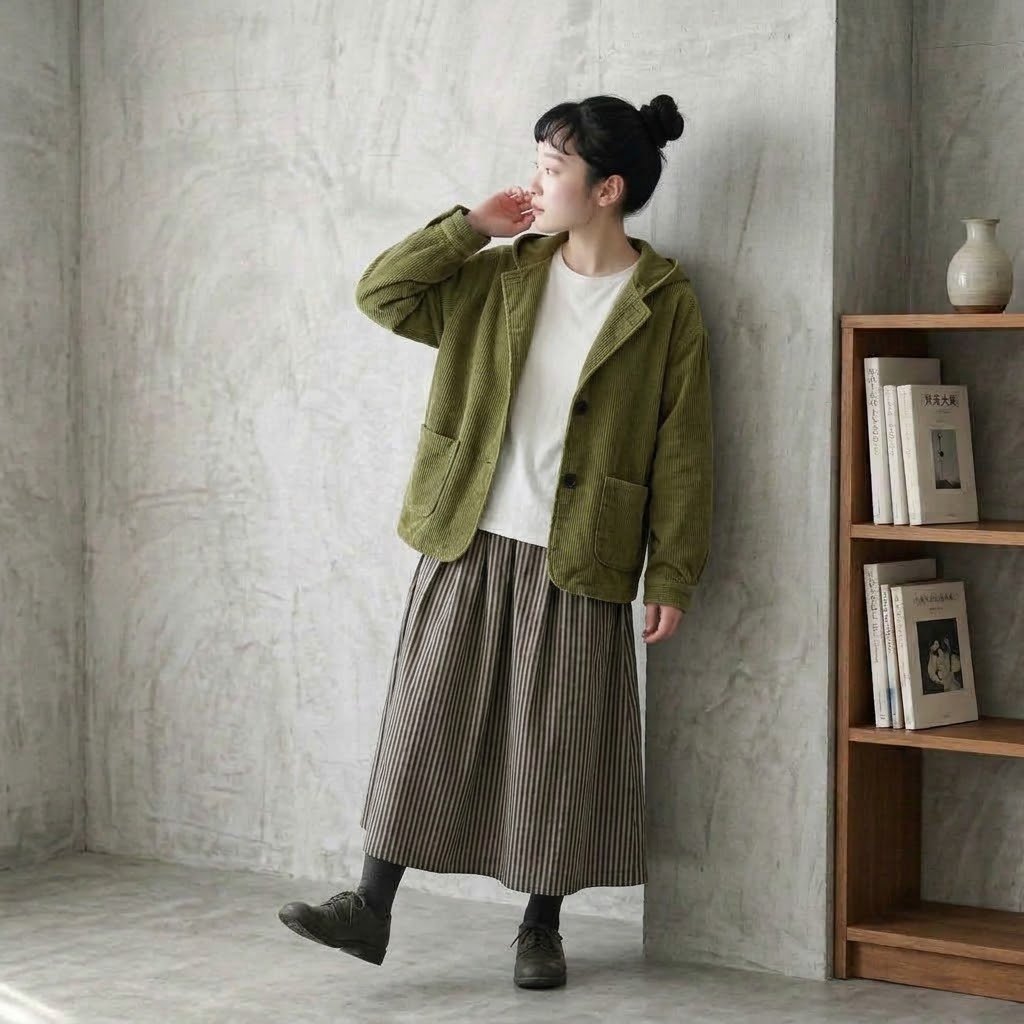 コーデュロイゆったり長袖パーカージャケット M アプリコット