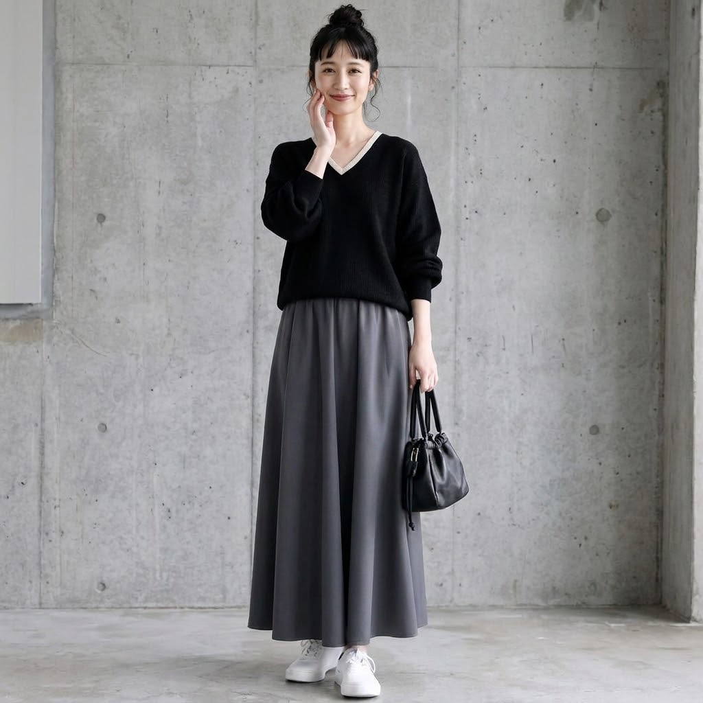 ありのままの私で。長袖 楽ちん ゆったり リラックス2点セット S グレー/トップス+スカート/2点セット
