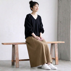 ありのままの私で。長袖 楽ちん ゆったり リラックス2点セット S グレー/トップス+スカート/2点セット
