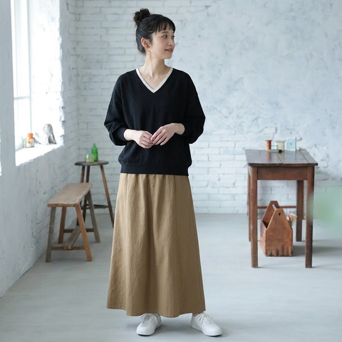 ありのままの私で。長袖 楽ちん ゆったり リラックス2点セット S グレー/トップス+スカート/2点セット