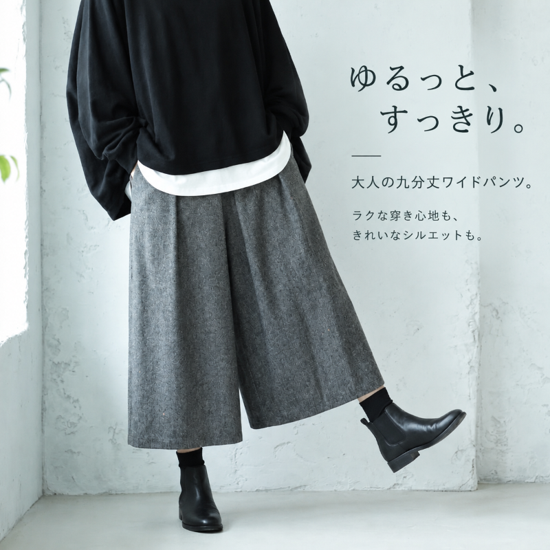 S-3XL 穏やかな風合いの歩きやすいキュロット 商品画像