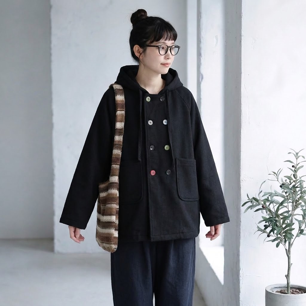 S-3XL インスタで超人気 無地 ボタン  コート S ブラック (レギュラータイプ)