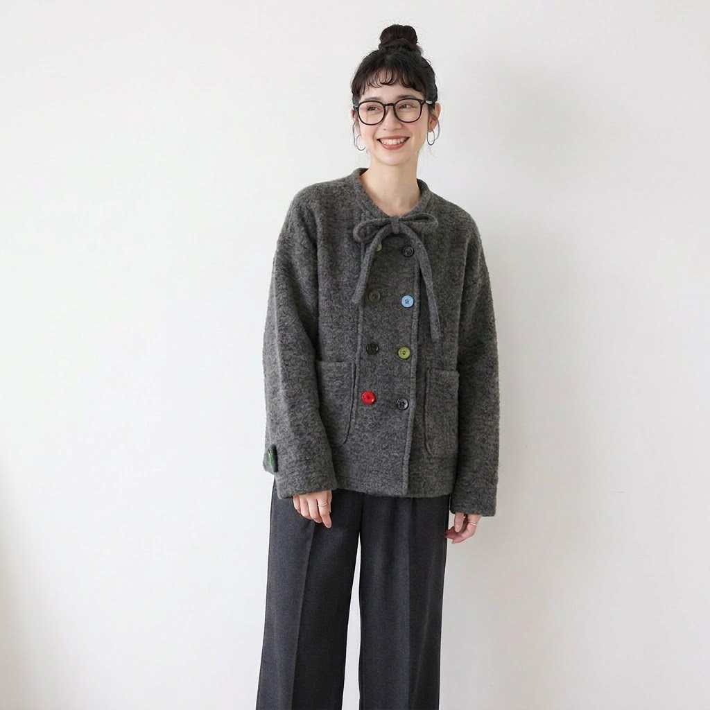 S-3XL インスタで超人気 無地 ボタン  コート S グレー (レギュラータイプ)