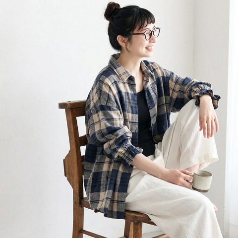 S-3XL 長袖 チェック柄 羽織ブラウス S 写真通り