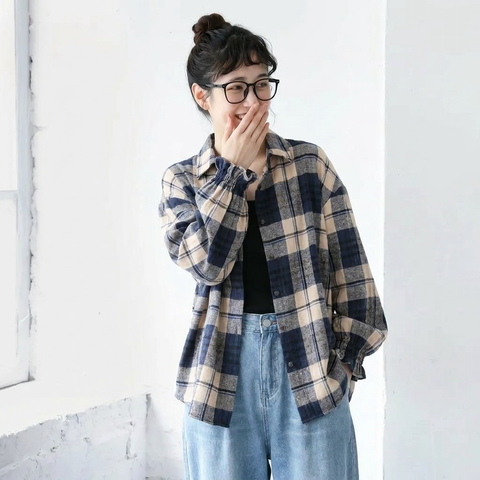 S-3XL 長袖 チェック柄 羽織ブラウス S 写真通り