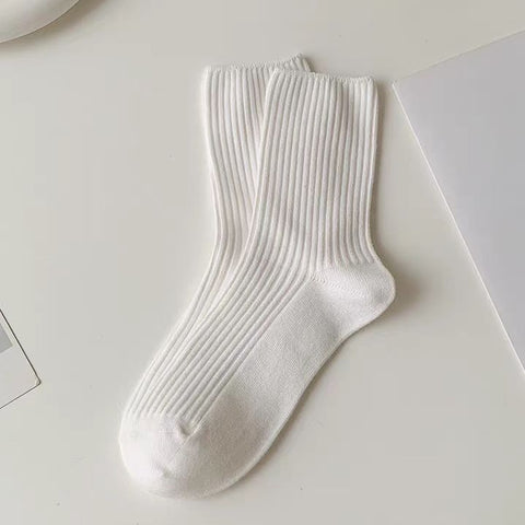 人気新品 合わせやすい 無地 ストライプ 女性用ソックス フリー ホワイト
