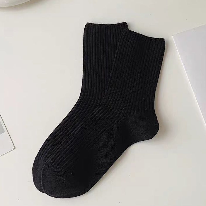 人気新品 合わせやすい 無地 ストライプ 女性用ソックス フリー ブラック