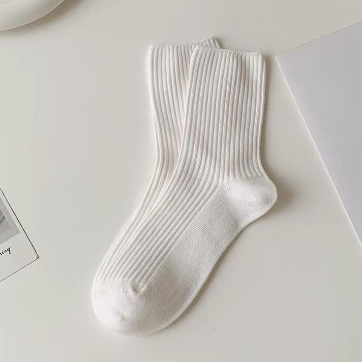 人気新品 合わせやすい 無地 ストライプ 女性用ソックス フリー ダークブラウン
