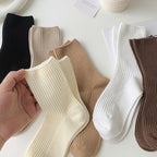 人気新品 合わせやすい 無地 ストライプ 女性用ソックス フリー ダークブラウン
