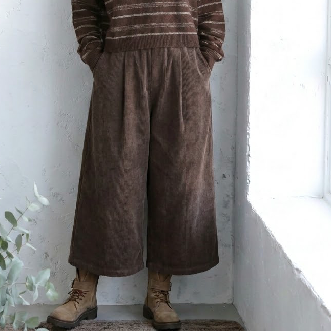 M-2XL 秋のおしゃれがまとまるセットアップ ニット+コーデュロイパンツ M ブラウン/パンツ/単品