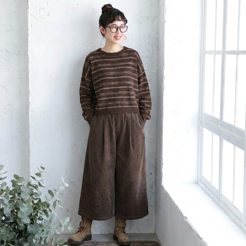 M-2XL 秋のおしゃれがまとまるセットアップ ニット+コーデュロイパンツ M スモーキーブラウン/ニット + ブラウン/パンツ【2件套】