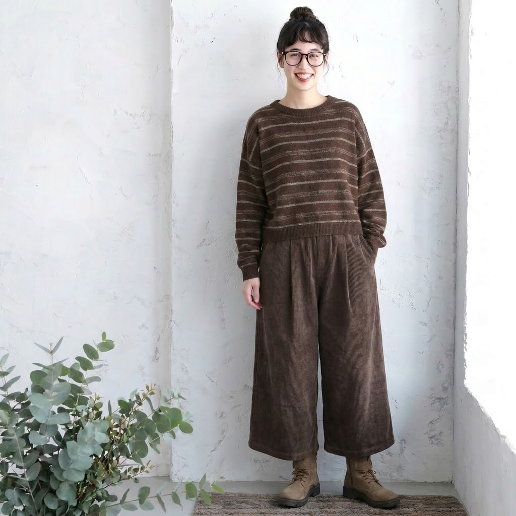 M-2XL 秋のおしゃれがまとまるセットアップ ニット+コーデュロイパンツ M スモーキーブラウン/ニット + ブラウン/パンツ【2件套】
