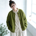S-XL ラウンドネック シングルブレスト ナチュラル 無地 カーディガン S アーミーグリーン