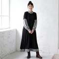 心までふんわり解ける。配色バイカラー ゆるシルエット 切替 ワンピース S ブラック