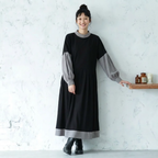 心までふんわり解ける。配色バイカラー ゆるシルエット 切替 ワンピース S ブラック