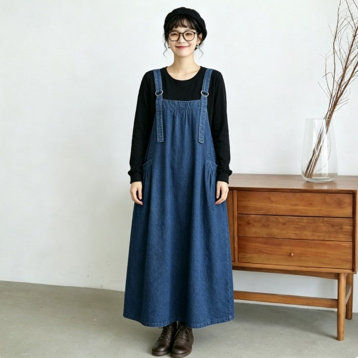 人気を獲得♡M-2XL ノースリーブ ポケット付き 無地 Aライン カジュアル デニムワンピース M ブルー