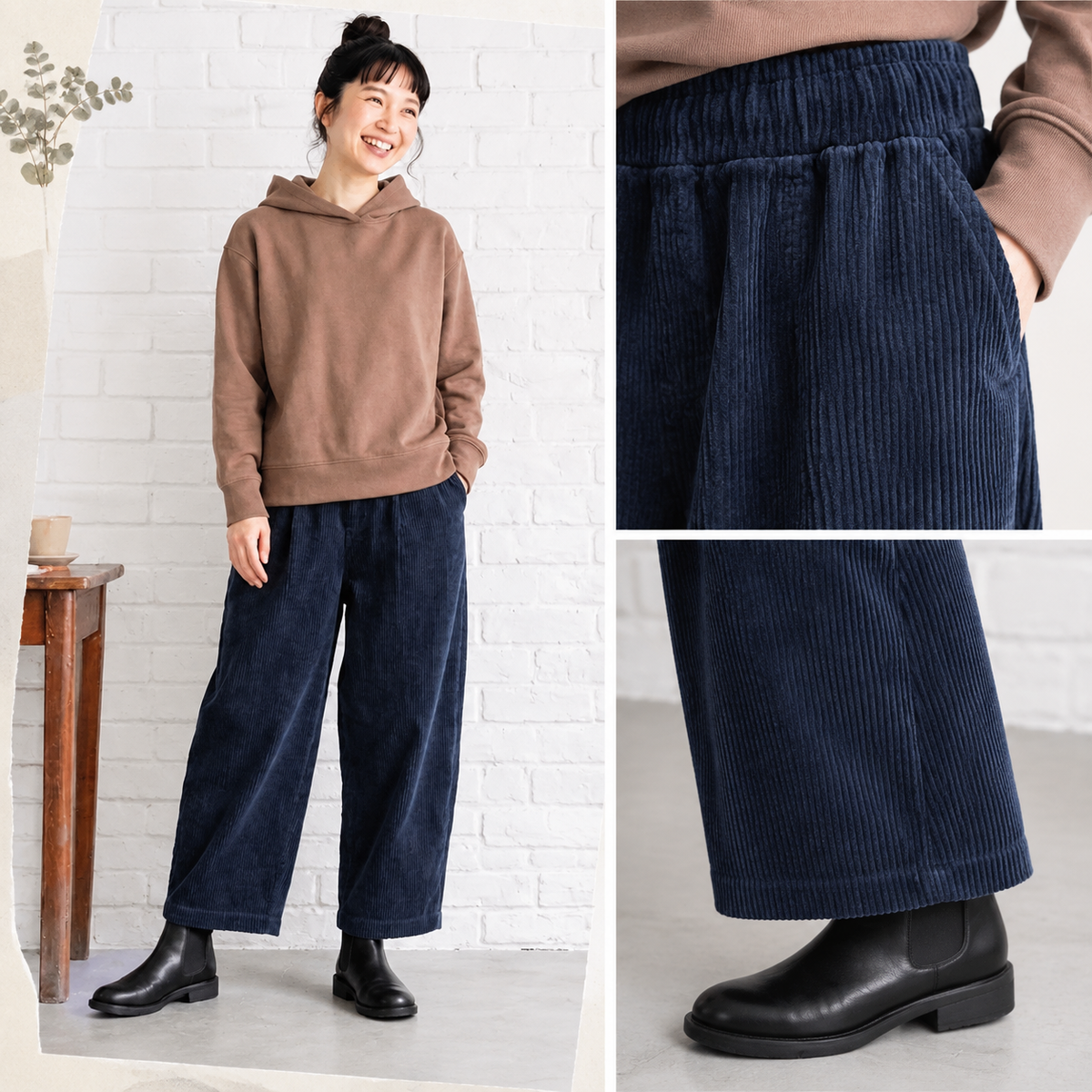ウエストゴムで楽ちん、ルーズコーデュロイパンツ M パープル