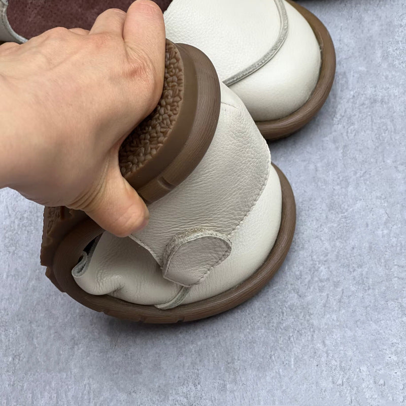 22.5-25cm PU やわらかい ラウンドトゥ レトロ フラットシューズ 22.5 ホワイト