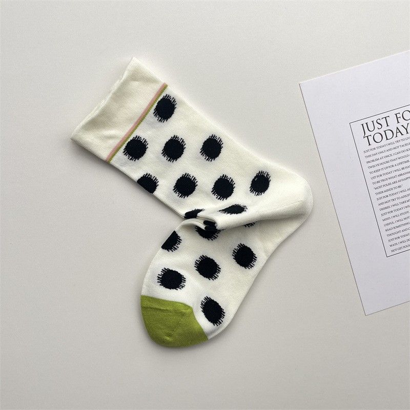 新作登場 ドット柄 汗吸収 高通気 配色 ジャカード ソックス フリー ホワイト