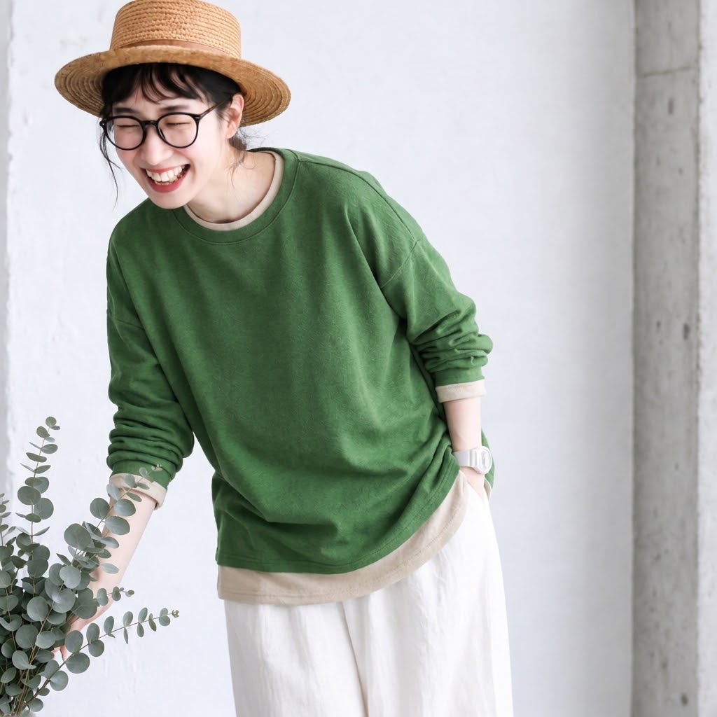 M-2XL なんだか好きな 重ね着風の抹茶ロンT M グレー