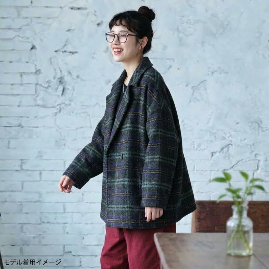 M-4XL レトロチェックコート 秋冬のお出かけに馴染む大人羽織 M ブラック