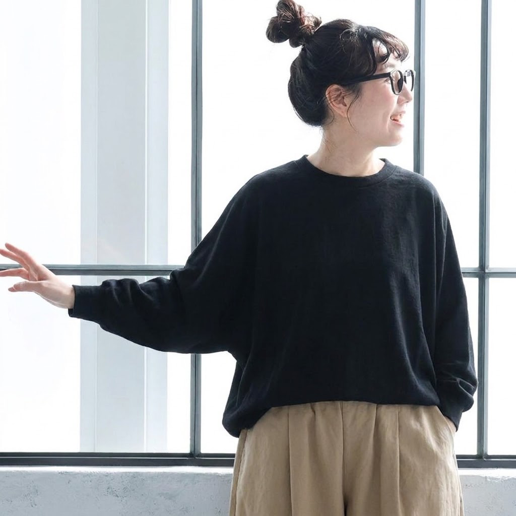 SML ナチュラル バルーンスリーブ 丸襟 ゆったり ワイドパンツ セットアップ 肌寒さ対応 S 写真通り