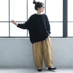 SML ナチュラル バルーンスリーブ 丸襟 ゆったり ワイドパンツ セットアップ 肌寒さ対応 S 写真通り