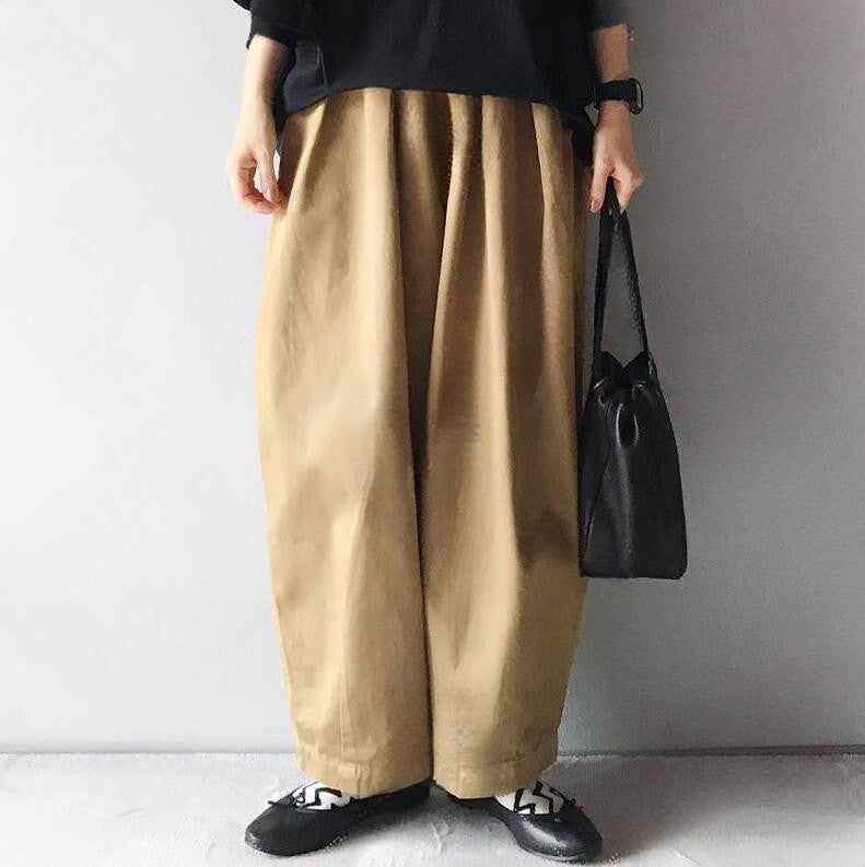 SML ナチュラル バルーンスリーブ 丸襟 ゆったり ワイドパンツ セットアップ 肌寒さ対応 S 写真通り