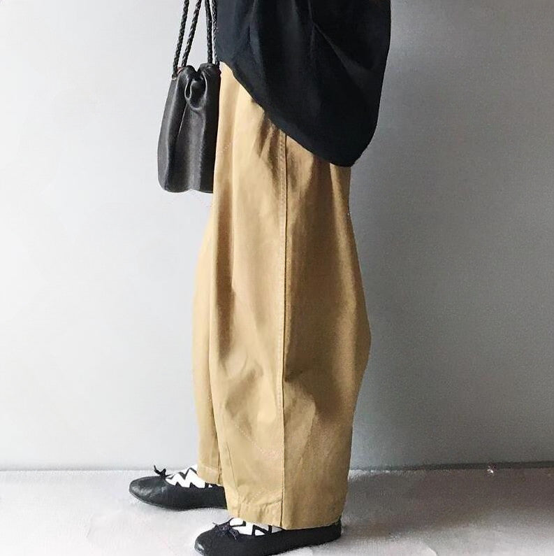 SML ナチュラル バルーンスリーブ 丸襟 ゆったり ワイドパンツ セットアップ 肌寒さ対応 S 写真通り