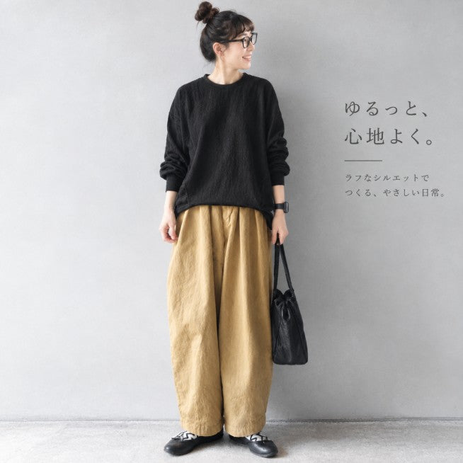 SML ナチュラル バルーンスリーブ 丸襟 ゆったり ワイドパンツ セットアップ 肌寒さ対応 商品画像