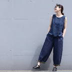 M-4XL シンプル 上品見え 接触冷感 切り替え カジュアルパンツ M ネイビー