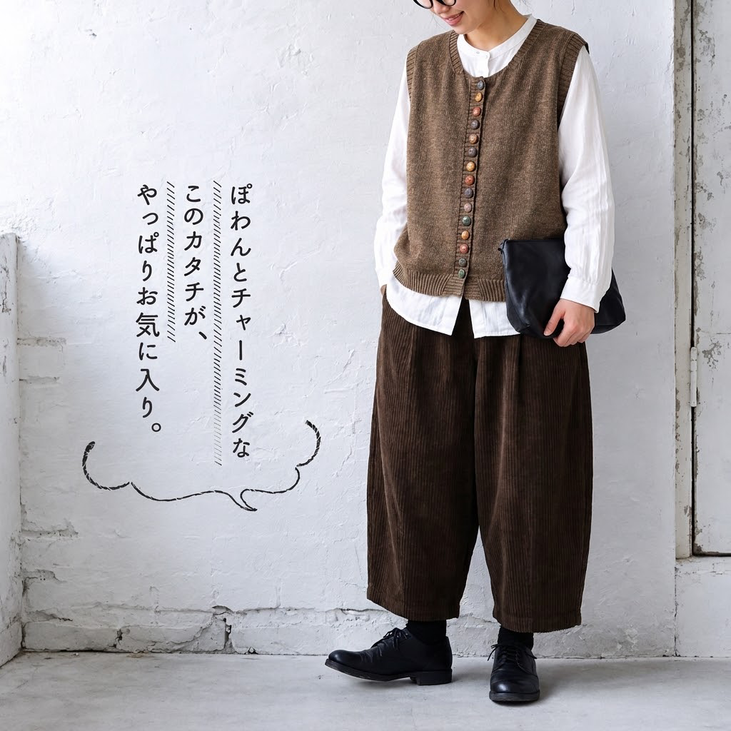 ヴィンテージ感 コーデュロイワイドパンツ レディース ウエストゴム付き ゆるシルエット カジュアルボトムス M ブラウン