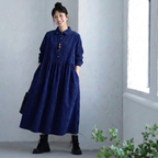 ゆったりシルエット ポケット付きワンピース M ネイビー