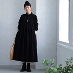ゆったりシルエット ポケット付きワンピース M ブラック