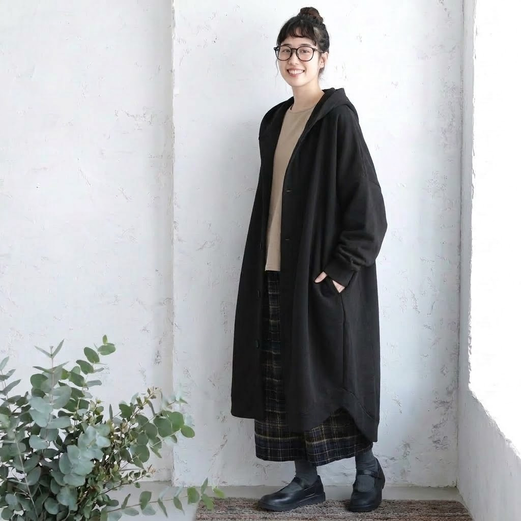 S-5XL あれこれ仕立ての大人パーカーコート S ブラック