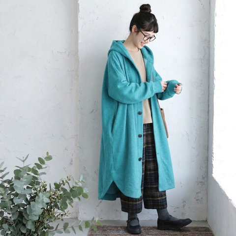 S-5XL あれこれ仕立ての大人パーカーコート S エメラルドグリーン