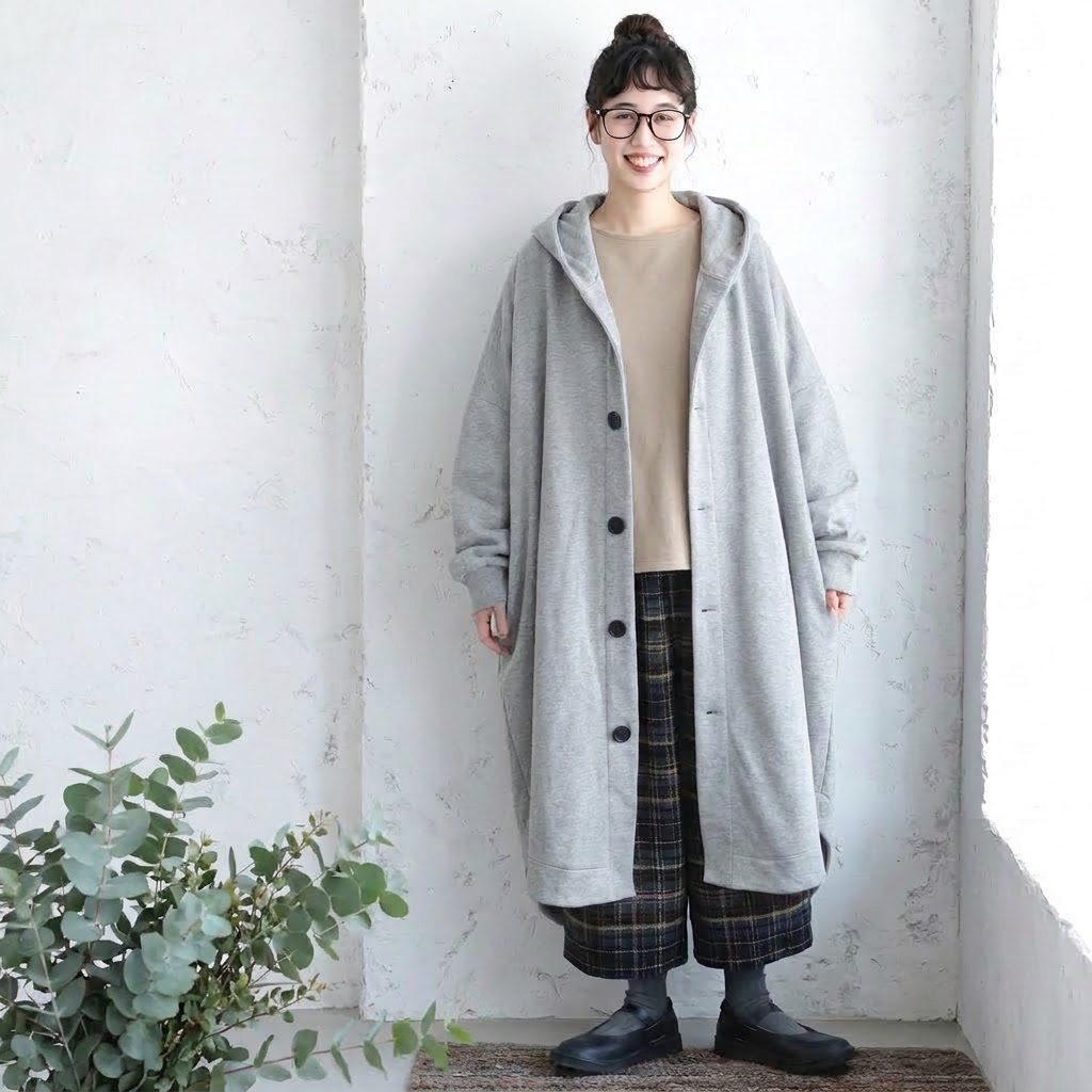 S-5XL あれこれ仕立ての大人パーカーコート S グレー