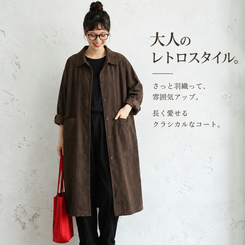 フリーサイズ レトロ ロング丈 オーバーサイズ 体型カバー カジュアル トレンチコート 商品画像