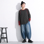 バイカラー リブ襟 袖切替 ゆる 長袖Tシャツ M グレー