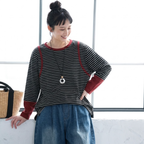 バイカラー リブ襟 袖切替 ゆる 長袖Tシャツ M グレー