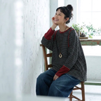 バイカラー リブ襟 袖切替 ゆる 長袖Tシャツ M グレー