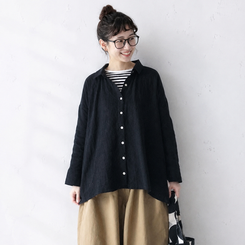 SML ナチュラル 軽やか ゆったり きれいめ セットアップ S ブラック／トップス＋ベージュ／パンツ