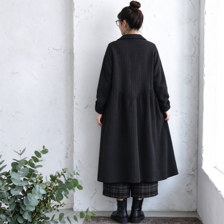 M-2XL 無地 ポケット付き 長袖 ポケット付き シンプル トレンチコート M ブラック