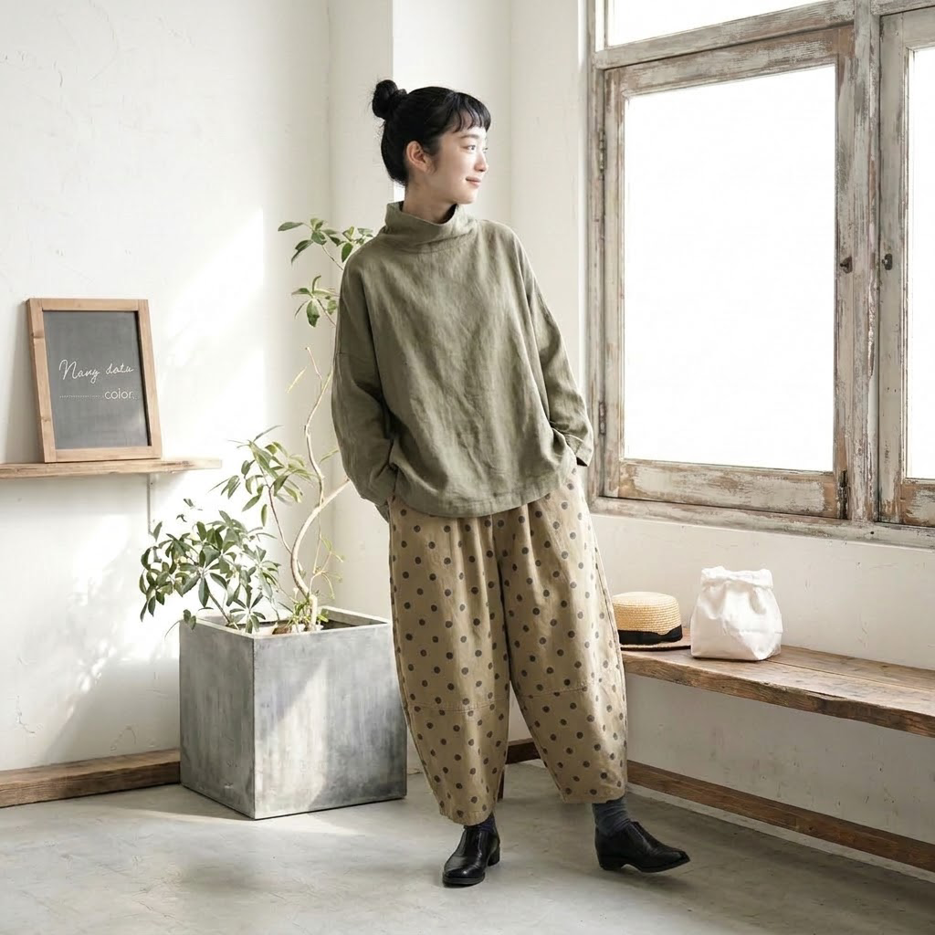 無地 クシュクシュネック Tシャツ M グリーン